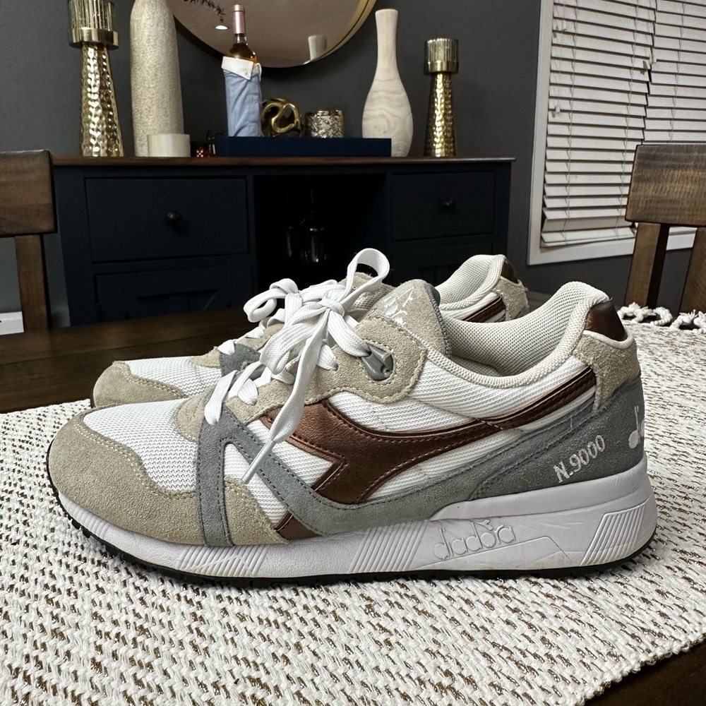 Diadora N9000 White and Bronze Sneakers